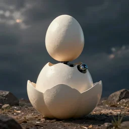 a robot that has a head shaped like a flattened egg on top. egg, this sat on a similar, only much larger much larger structure that served as the body, and was connected to it by a short flexible rod.