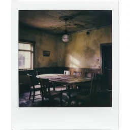 polaroid of the dining room of an abandoned chuckie cheese by h. r. giger, creepy, low light