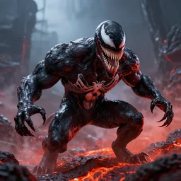 venom made out of lava, ultra realistic 4 k unreal engine very cinematic render with ray tracing bloom ambient occlusion strong reflections depth of field fog