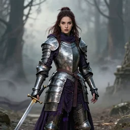 a witch with beautiful cloth armor and sword