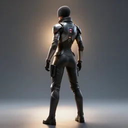 modern warrior with his back to the viewer, futuristic outfit, back light, full body view, 8 k, 3 d render, cinematic lighting