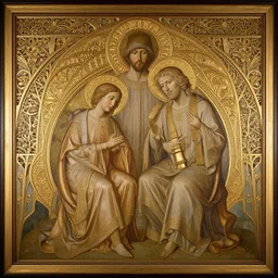 an ornate painting of the Holy Family, art deco, intricate, filigree