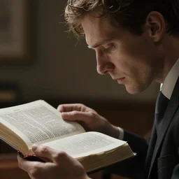 highly detailed concept art of award winning cinematic still of close up of man reading the Bible at Niagara falls, waterfalls, colorful sunset, epic, cinematic lighting, dramatic angle, heartwarming drama directed by Steven Spielberg,