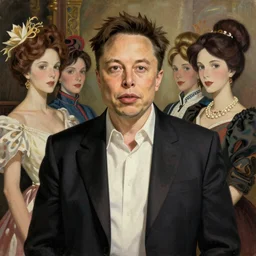 portrait of elon musk, medium shot, soft lighting, sub surface scattering, warm lights, super detailed, old money clothes, latvian belarusian finnish norwegian swedish glamour models, painting by sargent and leyendecker, studio ghibli, asymmetrical intricate elegant illustration hearthstone, by greg rutkowski by greg tocchini by craig mullins
