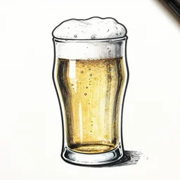 hand drawn illustration of a beer pint. hand drawing. line draw. detail. hq. black and white.
