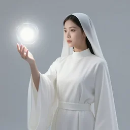 Single priestess casting a ball of pure light energy, white robes, young, beautiful, two arms, two hands, highly detailed, high fantasy, smooth, sharp contrast, matte painting