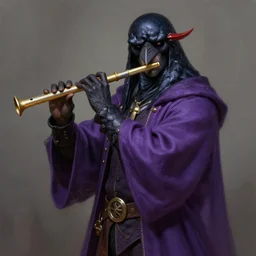 Epic Anthro Raven-person bard with a flute, wearing a purple  frock coat, D&D, fantasy, highly detailed, digital painting, artstation, smooth, sharp focus, illustration, art by artgerm and greg rutkowski and alphonse mucha