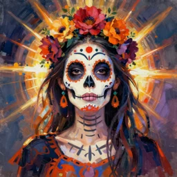illustration of a sugar skull day of the dead girl, art by gerhard richter