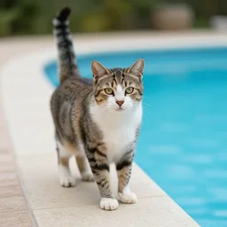 cat at poolside