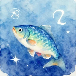 zodiac pisces fish, watercolour, digital illustration, artstation trending