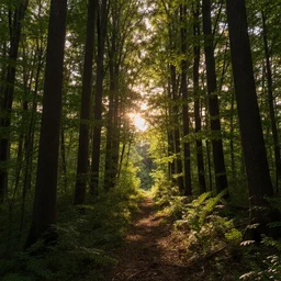 forest, sunset,