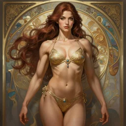 muscular supergirl, deep focus, d & d, fantasy, intricate, elegant bikini, highly detailed, digital painting, artstation, concept art, matte, sharp focus, illustration, hearthstone, art by artgerm and greg rutkowski and alphonse mucha
