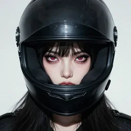 portrait of a girl with evil eye wearing black helmet | | fine detail!! anime!! realistic shaded lighting!! poster by ilya kuvshinov katsuhiro otomo ghost - in - the - shell, magali villeneuve, artgerm, jeremy lipkin and michael garmash and rob rey
