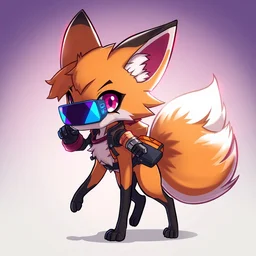 a cute cyberpunk anthropomorphic fox with a fluffy tail, comic art, trending on furaffinity, cartoon, kawaii, backlighting, furry art!!!, cel shading, concept art, poster art