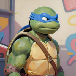 greg manchess portrait painting of leonardo from teenage mutant ninja turtles as overwatch character, medium shot, asymmetrical, profile picture, organic painting, sunny day, matte painting, bold shapes, hard edges, street art, trending on artstation, by huang guangjian, gil elvgren, ruan jia, greg rutkowski, gaston bussiere