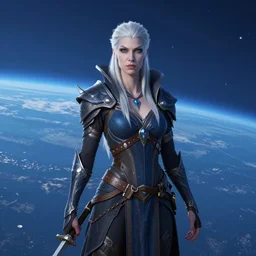 hyperrealist distant portrait of sylvanas windrunner on a blue planet. by bayard wu, fantasy, photorealistic, octane render, unreal engine, dynamic lighting, trending on artstation, poster, volumetric lighting, very detailed faces, 4 k, award winning