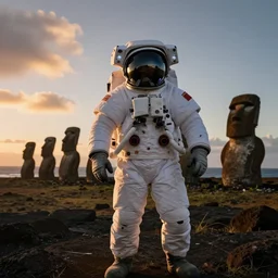amazing landscape photo of astronaut in easter island at dawn by Marc Adamus beautiful dramatic lighting