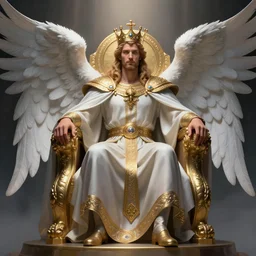 the king of angels sits on a majestic throne, man, masculine, artstation