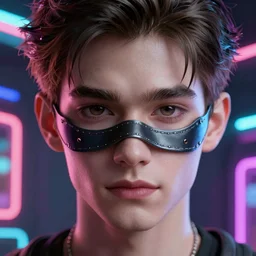 detailed guy with mask made in persona style highly detailed, fragile looking, high quality, 8k, smooth, art, art, detailed face, sharp focus, beautiful scene, neon, handsome detailed face,