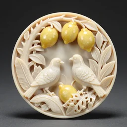 ivory carving with birds lemons and jungle leafs