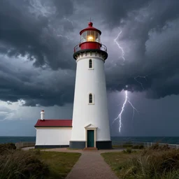 a dramatic lighthouse photo with a thunderstorm by ryan dyar, highly detailed, 8 k