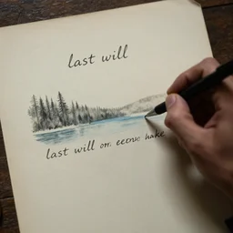 last will inscribed on eerie lake, by Edgar Maxence and Ross Tran and Michael Whelan, cinematic, establishing shot, 8k resolution,