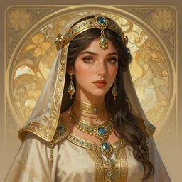 A full portrait of a beautiful post apocalyptic Bedouin explorer, intricate, elegant, highly detailed, digital painting, artstation, concept art, smooth, sharp focus, illustration, art by Krenz Cushart and Artem Demura and alphonse mucha