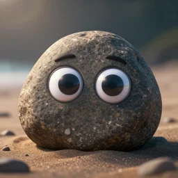 A cute rock on the beach with googly eyes, dramatic lighting, cinematic, establishing shot, extremely high detail, foto realistic, cinematic lighting, post processed, concept art, high details, cinematic, 8k resolution, beautiful detailed, photorealistic, digital painting, artstation, concept art, smooth, sharp focus, artstation trending, octane render, unreal engine
