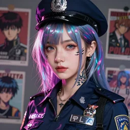 police officer girl very very anime!!! fine face, audrey plaza, realistic shaded perfect face, fine details. anime. realistic shaded lighting cyberpunk futuristic neon tattoos styled hair reflective puffy sheen film jacket decorated poster by ilya kuvshinov katsuhiro otomo ghost in the shell
