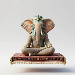 professionally edited photo of a hippie egyptian floating elephant powerful spirit meditating on a magic carpet