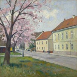 an edward hopper style painting of a ( ( ( ( ( ( ( ( miskolc, a city in northeastern hungary ) ) ) ) ) ) ) ), spring, april of 1 9 4 8