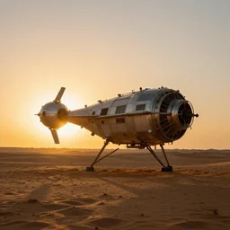 old space station on epic cinematic still photography of sun glowing on the dessert during sunset