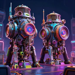 invasion of the tripmachines, realistic digital art, 3 d render of two huge futuristic steampunk generators inside a cyberpunk machine, 8 k, fluorescent colors, halluzinogenic, multicolored, exaggerated detailed, unreal engine