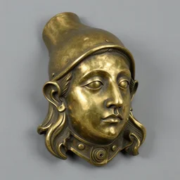 A brass face of a dwarf. Wall decoration. Steampunk.