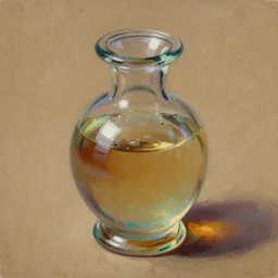 painting of one health potion, closeup, fantasy, concept art, glass, brown paper, dungeons and dragons, by tony diterlizzi, trending on artstation
