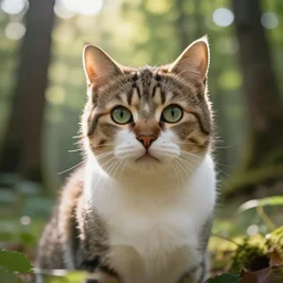 portrait of a cat in a forest, by kawacy, trending on artstation, backlighting, sunlight, trending on furaffinity, bokeh