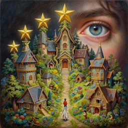Intricate five star Fairy Village by Greg rutkowski and Thomas Kinkade, oil on canvas, HDR, high detail, Photo realistic, hyperrealism,matte finish, high contrast, 3d depth, masterpiece, vivid and vibrant colors, enhanced light effect, enhanced eye detail,artstationhd