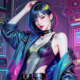 the portrait of an absurdly beautiful, graceful, elegant, sophisticated, fashionable cyberpunk gravure idol, an ultrafine hyperdetailed illustration by kim jung gi, irakli nadar, intricate linework, bright colors, porcelain skin, unreal engine 5 highly rendered, fashion photography, global illumination, radiant light, detailed and intricate environment