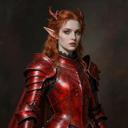 Gothic elf princess in red dragon armor by Konstantin Razumov
