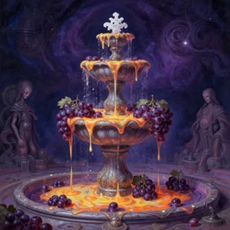 a fountain of molten grapes, cosmic horror painting, elegant intricate digital painting artstation concept art by mark brooks and brad kunkle extreme detailed