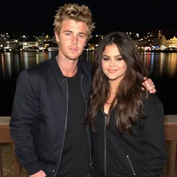 justin bieber and selena gomez finally reunited in love in front of a lake during christmas at night