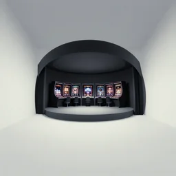 minimalistic extreme wide angle curved perspective digital art of dark chubby indoor casino with a stage pale colors by anton fadeev from nightmare before christmas
