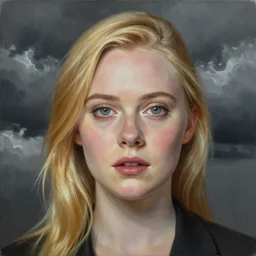 professional painting of Elle Fanning in the style of David Fincher, head and shoulders portrait, symmetrical facial features, smooth, sharp focus, illustration, intricate, stormy weather, extremely detailed masterpiece,