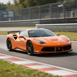 cat driving a ferrari on a racing track, photo by nascar
