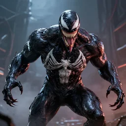 venom fused with doomslayer, ultra realistic 4 k unreal engine very cinematic render with ray tracing bloom ambient occlusion strong reflections depth of field fog