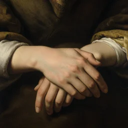 extremely detailed and anatomically accurate photograph by roger deakins caravaggio vermeer of a woman's hands, folded. designed to help art students learn how to depict human hands correctly
