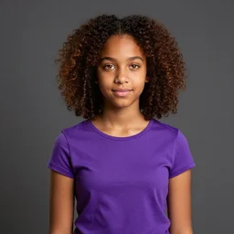 professional portrait of hazel levesque, a dark skinned fourteen year old black girl with curly brown hair and amber eyes, fullbody, wearing a purple shirt and a blue jean jacket, jeans, sneakers, powerful, adorable, gem and magic theme, daughter of pluto, art by loish, stanley lau, greg rutkowski, wlop, annie leibovitz