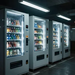 liminal space, multiple vending machine, fluorescent light, eerie vibes, photorealistic, detailed