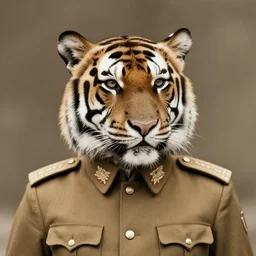 an old photo of a general with a tiger's head