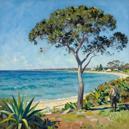Thompsons Bay Rottnest Island painted in the style of Frederick McCubbin, —height 1080 —width 1920